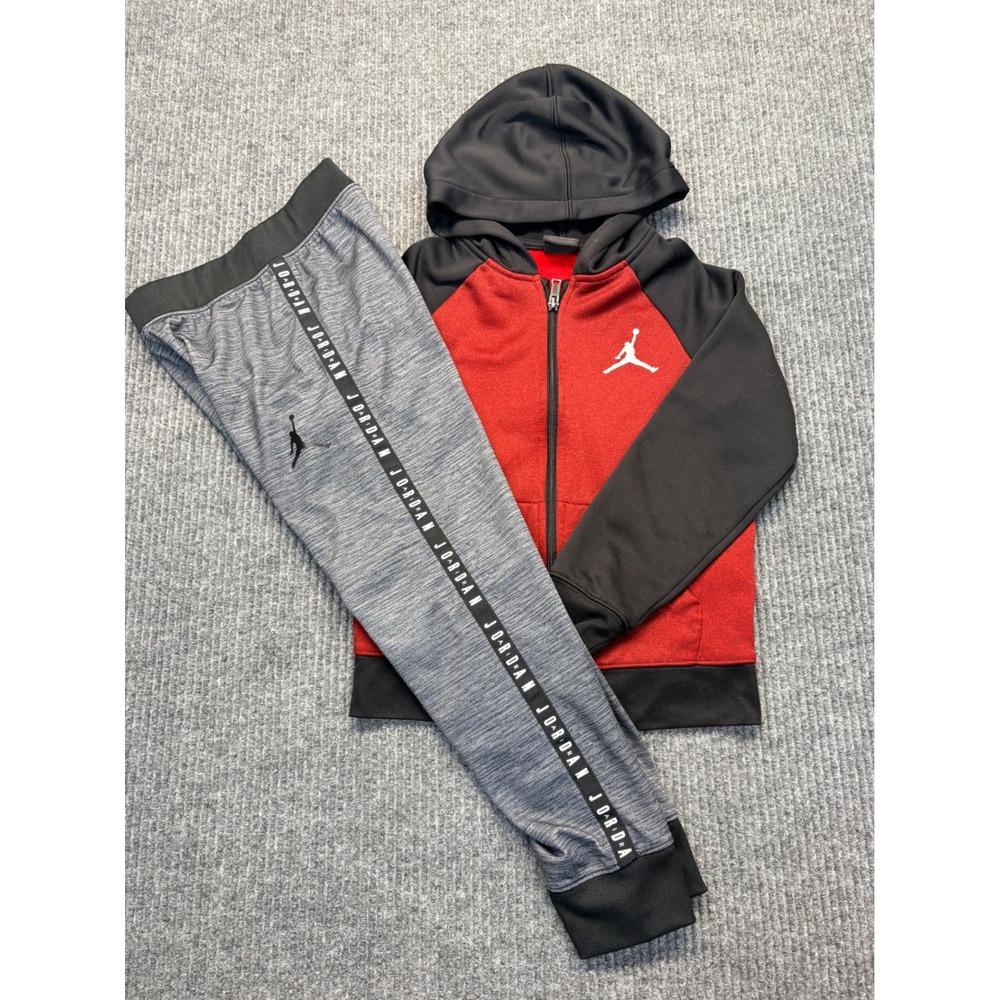 Jordan Kids Hoodie and Joggers Set Red Black Grey Size 7 6-7 Years Tracksuit